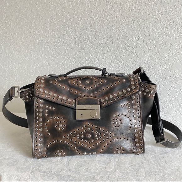 Prada eyelet crystal embellished 2 way bag - Picture 1 of 16